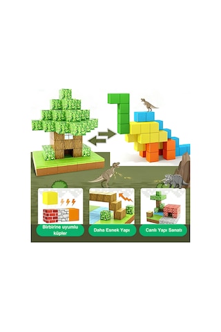 Macera Mıknatıslı Manyetik Blok Seti 128 Parça 2.5cm Büyük Boy Manyetik Lego Zeka Geliştirici Eğitici Stem Oyuncak Montessori Mıknatıslı Oyuncak 3+ Yaş