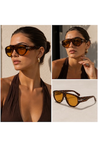 Retro Turuncu Lens Leopar Desen Gözlük Leopar - Siyah