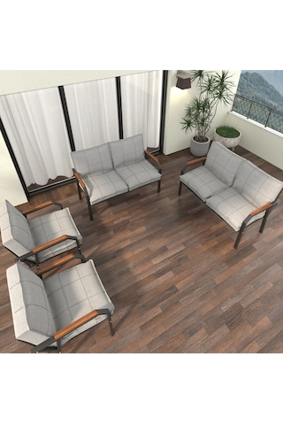 Mygusi Hayal Balkon Bahçe Cafe - Metal Kanepe Koltuk Takımı - 2+2+1+1 Açikgri Açık Gri