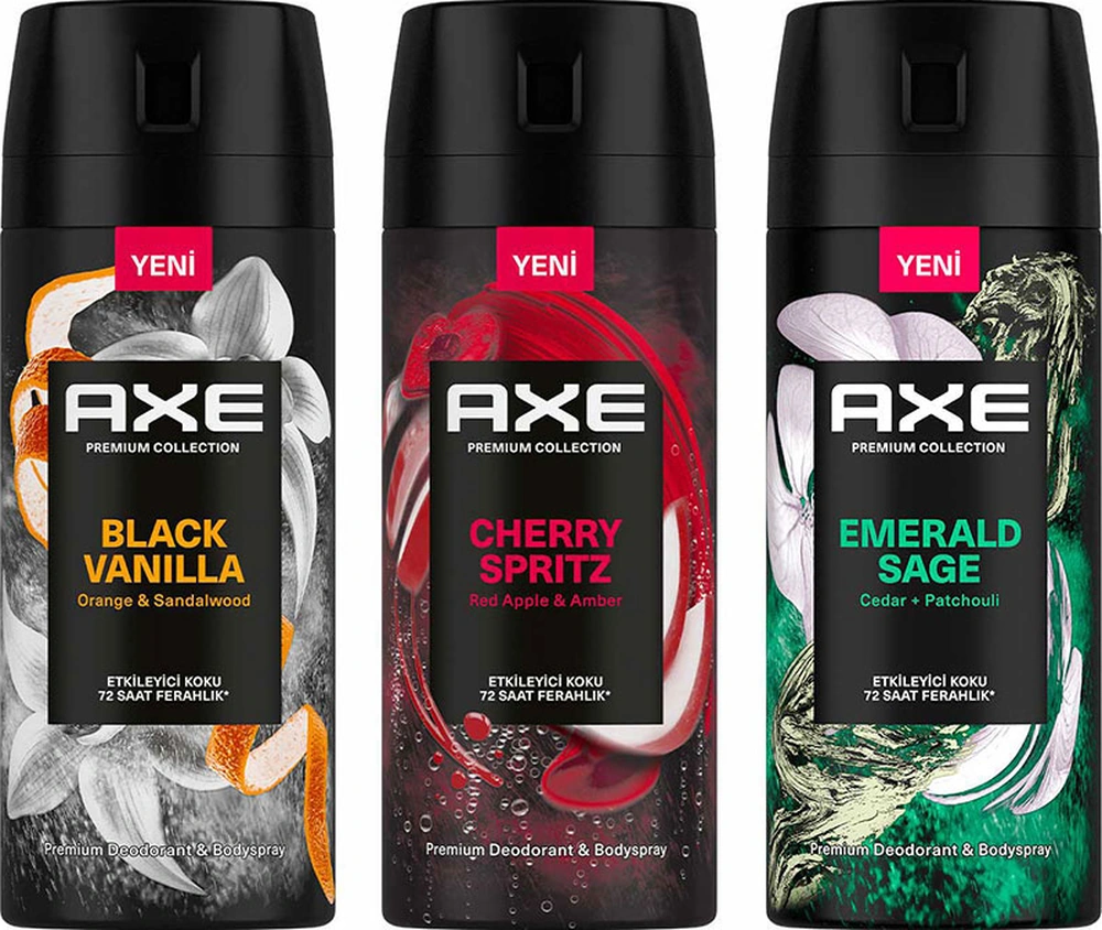 Axe Erkek Sprey Deodorant Cherry Spritz 150 Ml + Black Vanilla 150 Ml + Emerald Sage 150 Ml