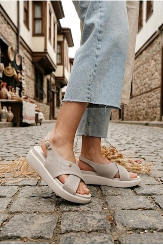 Pierre Cardin 7811 Anatomik Rahat Orijinal Ürün Kadın Sandalet Krem