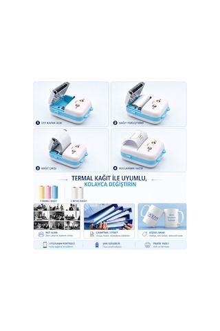 Netum Mavi Mini Yazıcı Mini Taşınabilir Termal Yazıcı Kablosuz Bağlantı 3 Renkli 2beyaz Kağıt li