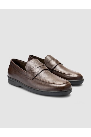Cabani Atria %100 Hakiki Deri Koyu Kahverengi Düz Erkek Loafer