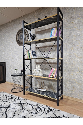 Siyah Boyalı Kitaplık - 5 Raflı Suntalem Lüks Kitaplık Luanda Gol Çok Renkli