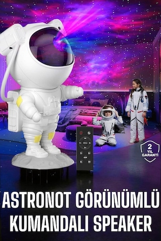 Northcity Çocuk Astronot Projeksiyon Lambası Speaker - Bluetooth Yıldız Ve Nebula Lamba