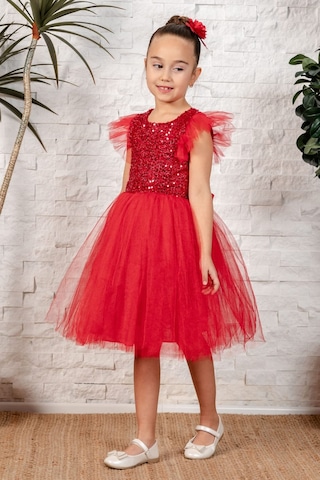Mnk Baby & Kids Tüllü Kız Çocuk Kpl Elbise Mnk0526 Kırmızı