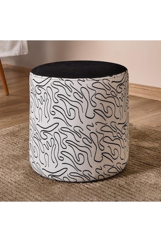 Just Home Sepia Silindir Desenli Puf - Beyaz / Siyah - 42x40x40 Cm Beyaz / Siyah