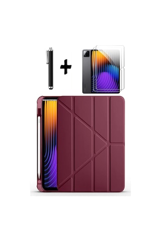Xiaomi Pad 7 Pro / Pad 7 Uyumlu Kılıf Kalem Bölmeli Standlı Kılıf + Ekran Koruyucu + Kalem 3'lü Set Kapaklı Kılıf