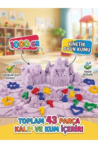 Sihirli Eğitici Oyun Kumu 1000 Gr 43 Parça Kinetik Kum Seti Alfabe Ve Sayı 3d Kalıplı Çocuk Oyuncağı Mor