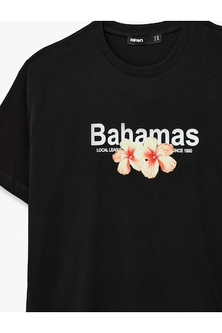 Koton Pamuklu Kısa Kollu Bisiklet Yaka Çiçek Baskılı Oversize Tişört Siyah 6sak50041ek Siyah