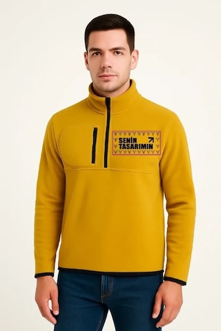 Defymoda Ön Polar Kazak Dik Yaka - Sarı