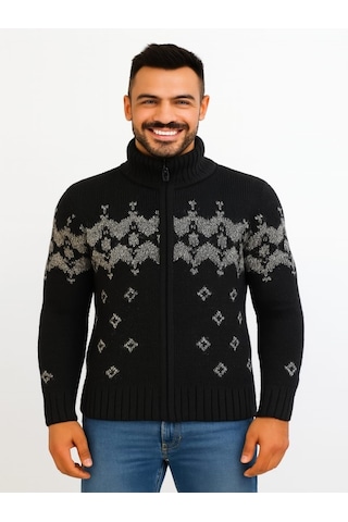 Tarz Cool T00575 Erkek Desenli Triko Hırka - Siyah - St00575-siyah-m Siyah