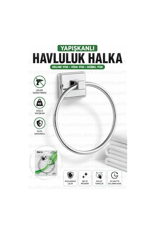 Yapışkanlı Paslanmaz Çelik Havluluk Halka Delme Gerektirmeyen Güçlü Yapışkanlı Krom Banyo Havlu Askı Çok Renkli