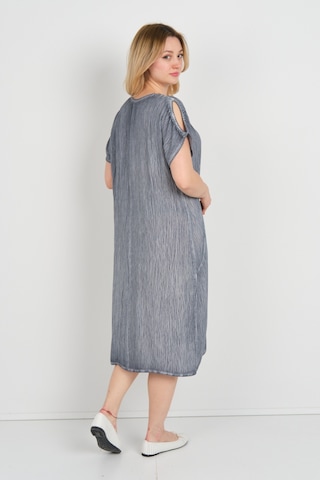 Ella Camelia Kadın Omuz Detaylı Çift Cepli Kendinden Desenli Elbise 19e074 Indigo Indigo