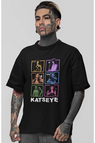 Sevbano Katseye Kpop Müzik Grubu Baskılı Unisex Oversize Tişört Siyah