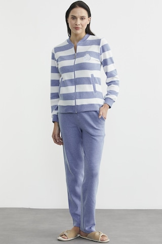 Fitilli Çizgi Kombinli Pijama Takım - Mavi Mavi