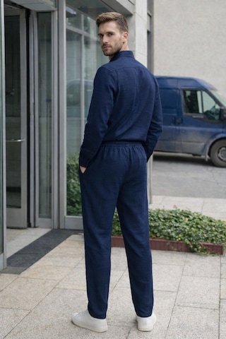 Erkek Oversize Keten Takım Salaş Kesim Gömlek Pantolon Yazlık Kombin Lacivert