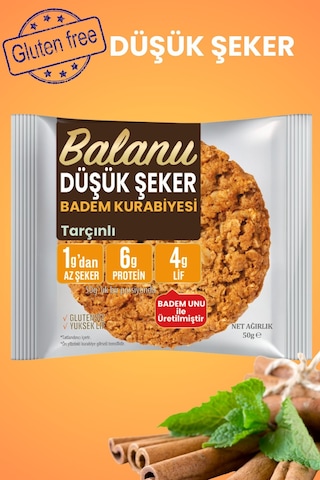 Balanu Düşük Şekerli Tarçınlı Badem Kurabiyesi 50gr X3 Adet