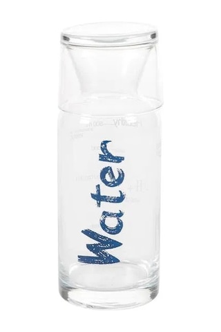 Kırmızı Yazılı 650 Ml'lik Baş Ucu Pratik Kullanım Borosilikat Bardak Ve Şişe - Mavi