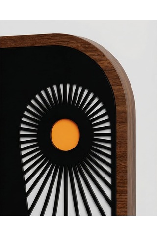 El Yapımı Soyut Baykuş Duvar Dekoru - Siyah Turuncu Ahşap Panel, Göz Motifli Modern Sanat Mdf 1