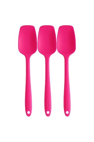 Silikon Kaşık Spatula Seti 6lı Yanmaz Yapışmaz Çizmez Fuşya 27cm