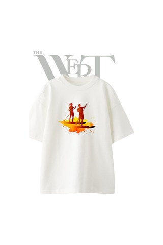 Paddle Boarding Tasarım Baskılı Ünisex Beyaz Oversize T-shirt