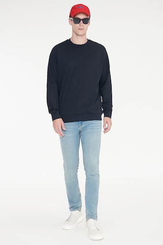 AC&Co / Altınyıldız Classics Standart Fit Normal Kesim Pamuk Bisiklet Yaka Erkek Sweatshirt Lacivert