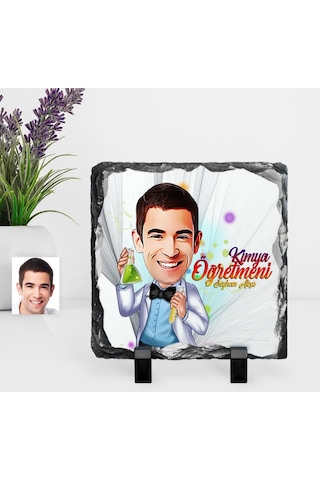 Kişiye Özel Bay Kimya Öğretmeni Karikatürlü Dekoratif Doğal Taş - 3