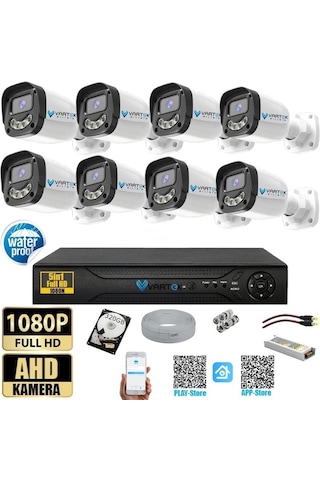 8 Kameralı Full HD Güvenlik Kamera Seti 320GB HDD 5MP Gece (Renkli) Görüşlü - Sabit IP Gerektirmez