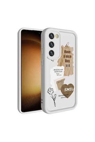 Zore Galaxy Uyumlu S23 Kılıf Kamera Korumalı Baskılı Arka Yüzey Klas Kapak - Açık Kahve Açık Kahve