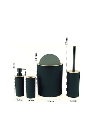 Arvale Quardi Banyo Seti Modern Çizgili - 7 Litre Kova 4 Parça Banyo Çöp Kovası Seti Gri
