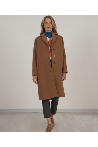 Yargıcı Düğme Detaylı Palto Kahverengi