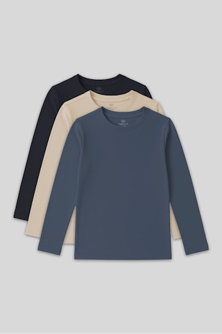 Standart Fit Basic O Yaka 3lü Paket Lacivert-bej-koyu Mavi Unisex Çocuk T-shirt - 11329 Lacivert - Beyaz