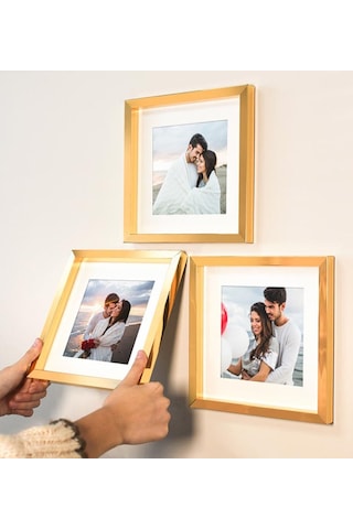 Bk Gift Yapışkanlı Sök Tak Paspartulu Klasik Kare 3lü Çerçeve-gold Renk, Arkadaşa Hediye, Sevgiliye Hediye, Ev Hediyesi Kobitmeyencom34577 Bk Gift