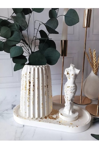 Cre Art Kuru Çiçek Vazosu Dekoratif İç Mekan Seti 160467159 Altın Rengi