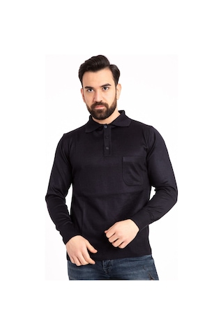 Nacar Store Erkek Lacivert Ince Yün Triko Örgü Polo Yaka Kazak