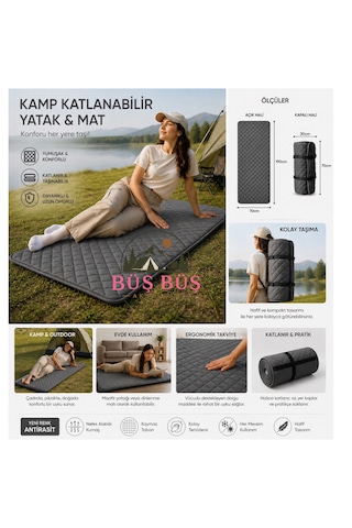 Taşınabilir Katlanır Outdoor Matı, Katlanır Yatak, Karavan Kamp Yatağı Anne Yanı Deprem Yatağı 70 190 Tek Kişilik Antrasit - Gri
