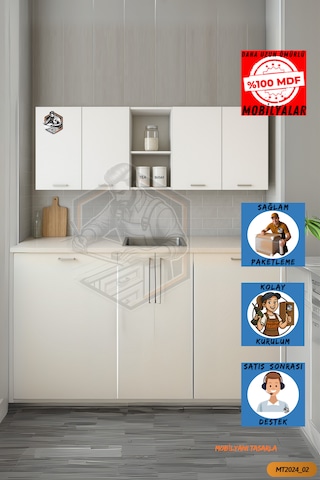 Tamamı Mdf Çok Amaçlı 4 Kapaklı Açık Raflı Üst Dolap Mutfak/banyo
