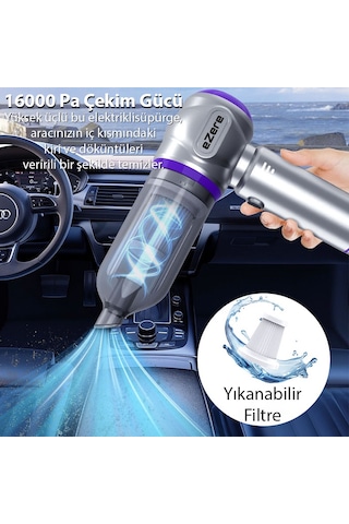 Ezere 16000PA Güçlü Portatif Taşınabilir Vakumlu Kablosuz Üflemeli Mini Araç Süpürgesi