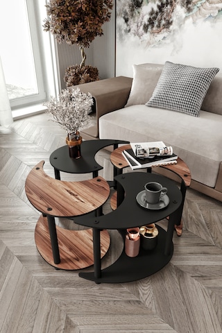 Yin Yang Unıty Serenıty Orta Sehpa 4 Lü Siyah Ceviz 70 Cm