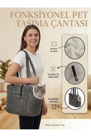 Milano Kedi Köpek El Omuz Taşıma Çantası, Evcil Hayvan Seyahat Çantası, Gri