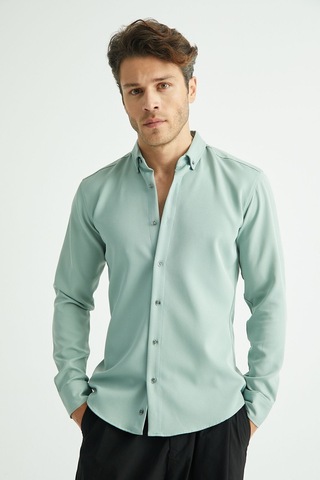 Redline Flex Slim Fit Yumuşak Kolay Ütü Nefes Alan Erkek Gömlek Mint