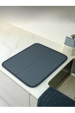 Gri Mikrofiber Bulaşık Kurulama Matı Kurutma Örtüsü Tezgah Üstü Süper Emici Siyah