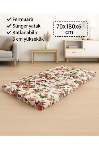 Sünger Yatak 70x180x6 Cm, Yer Yatağı, Balkon Yer Minderi,şantiye,karavan,deprem Yatağı-ingiliz Gülü