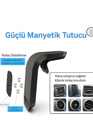 Td-h7513 L Şekilli Manyetik Araç Telefon Tutucu Güçlü Mıknatıs Hava Menfezine Takılır -