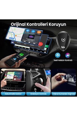 Bix Cb01 2.4g/5g Wifi Carplay Android Auto Kabloludan Kablosuza Çevirici Usb Adaptör Siyah Diğer