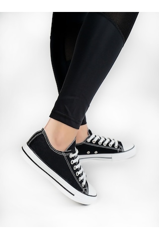 Keten Günlük Unisex Spor Ayakkabı Siyah Beyaz Siyah