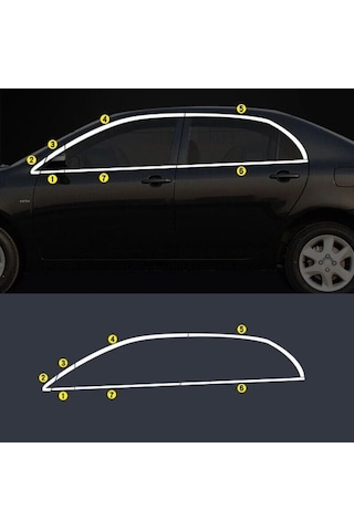 Niken Toyota Corolla Cam Çerçevesi Kenar Çıtası Krom Tamtur 2007 / 2013 12 Parça