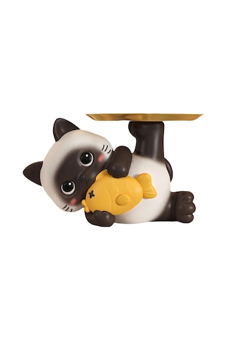 Homyl Reçine Kedi Anahtar Tepsisi Çok Amaçlı Masa Dekorasyonu 20,5 Cm X 13 Cm X 14 Cm