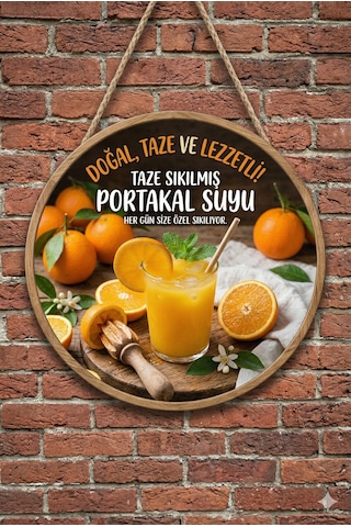 Taze Sıkılmış Portakal Suyu Temalı Büfeler Cafeler Restoranlar İçin Ahşap Duvar Kapı Dekoratif Süs 2